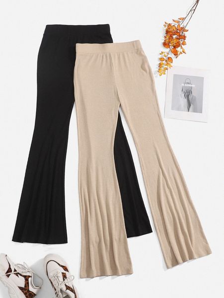 

2pcs high waist flare leg pants 34oz#, Black;white