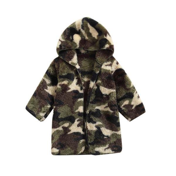 

down coat toddler camouflage print kids winter button-down fleece plush hooded long sleeve outerwear 3-7years, Blue;gray