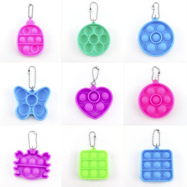 

us stock, fidget simple dimple keychain party push bubble toys key chain anti stress decompression board keyring finger toy