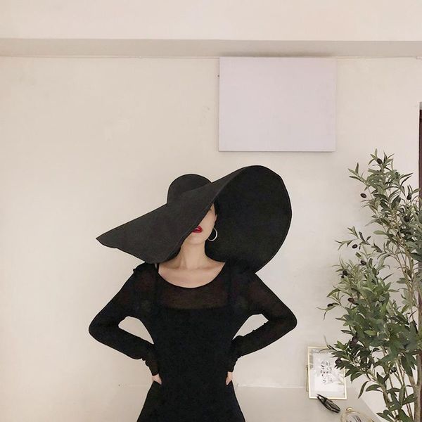 

wide brim hats summer 70cm diameter large straw for women multicolor solid color sun hat gorras beach accessories chapeau femme, Blue;gray