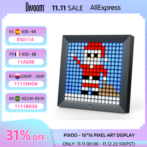 

digital po frames po divoom pixoo frame alarm clock with pixel art programmable led display, neon light sign decor, year gift 2021