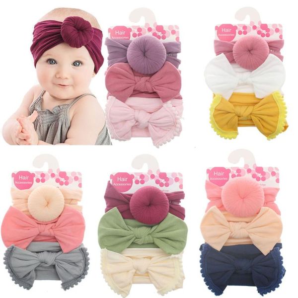 

hair accessories 3pcs/set baby headband bows knotted born girl infant turban toddler nylon cotton headwrap hairband cute soft 2021, Slivery;white