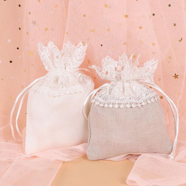 

gift wrap lovely lace jewelry drawstring bag white beige candy packaging bags wedding dragees pouches craft packages