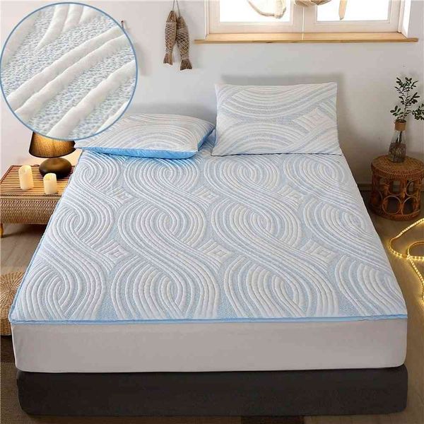 

bedding sets waterproof mattress protector embossed cover for bed soft fitted sheet solid color thick pad rnij