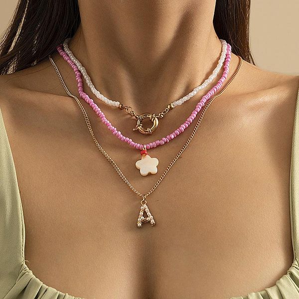 

pendant necklaces vintage acrylic seed beads star letter a necklace women multilayer geometric pearls clavicle colar jewelry, Silver