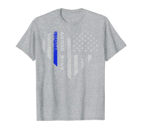 

thin blue line heart t-shirt wife of police proud usa, White;black