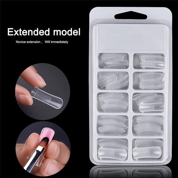 

100pcs/pack false nail quick building mold tips dual forms finger extension art uv extend gel tool nails, Red;gold