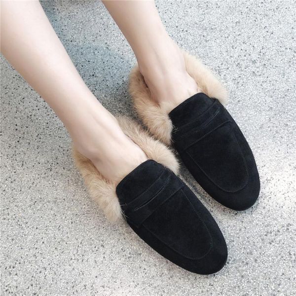 

slippers lovirs women mule warm goat suede genuine leather fashion for, Black