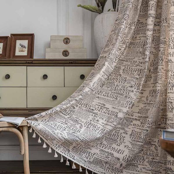

curtain & drapes american english alphabet printing small window kitchen beige tassel bedroom semi-shading bay