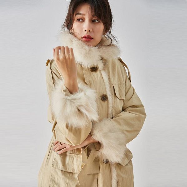 

women's fur & faux female winter coat mid-length otter pie overcomes women 2021 warm thick casual jacket straight, Black