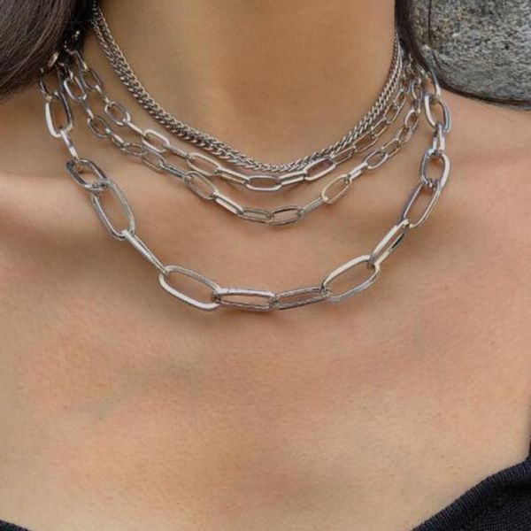 

fashion multilayer metal necklace individual woman punk mix and match clavicle chain delicate sweater 2021 jewelry gifts pendant necklaces, Silver