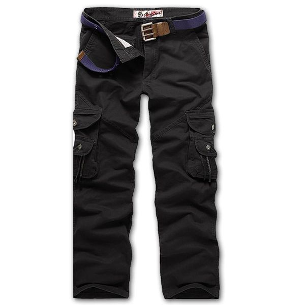 

men's pants fashion cargo men cotton casual multi-pocket solid tactical for, Black