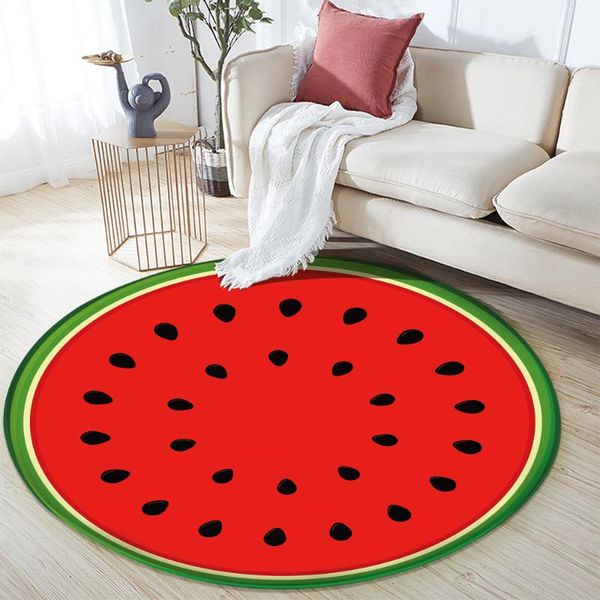 

carpets watermelon pattern flannel carpet round anti-skid area floor mat 3d rug non-slip dining room living soft bedroom