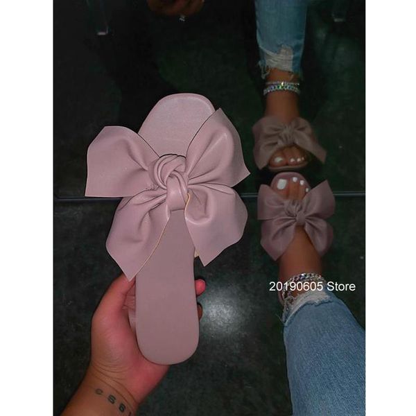 

slippers 2021 women's flat sandals fashion open toe bow outdoor beach shoes solid color leisure summer for women, Black