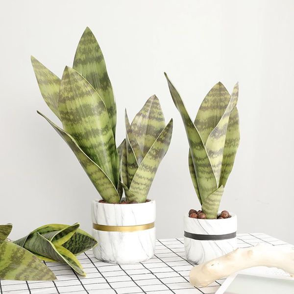 

1pcs artificial sansevieria branch fake plants tiger fur potted tropical plastic leaves diy bonsai for home garden decor decorative flowers