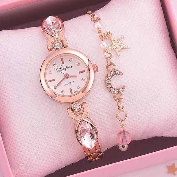 

Lvpai Brand 2pcs Set Watch Women Rhinestone Bracelet Watches For Dress Ladies Wrist Luxury Quartz Wristwatches, Slivery;brown