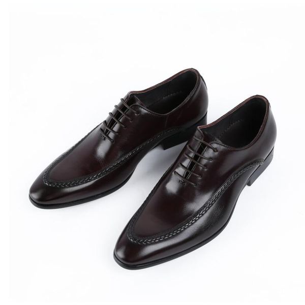 

pointed toe oxfords genuine leather dress men shoes black wedding mens coffee business office career work size 37-44