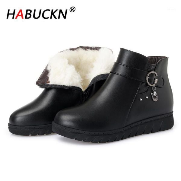 

boots habuckn women winter thick wool ankle elderly the large size 35-43 warm shoes woman girls1, Black