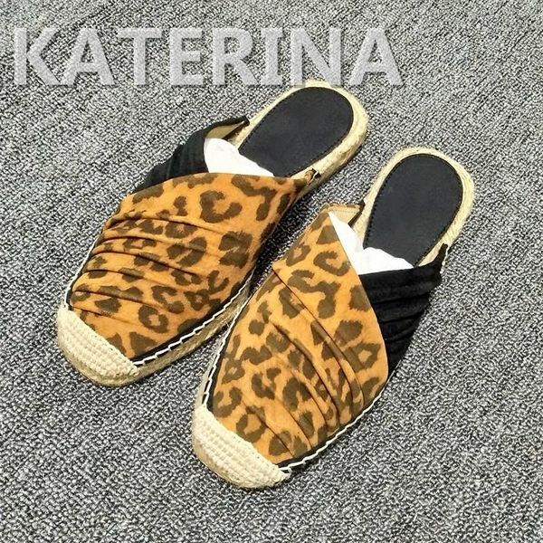 

slippers women spring autumn cross bands flats leopard mules chic 2021 designer weave bottom band slipper, Black