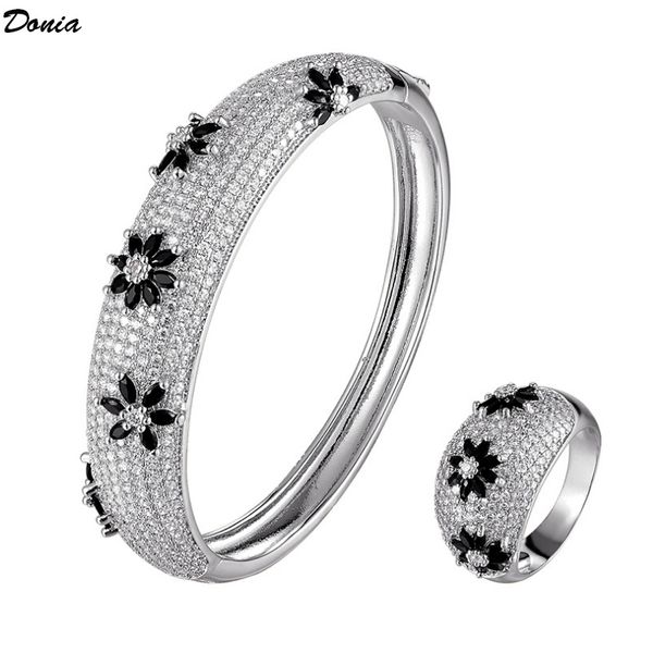 

donia jewelry bangle four-leaf flower exaggerated titanium steel micro-inlaid zircon european and american fashion designer gift, Black