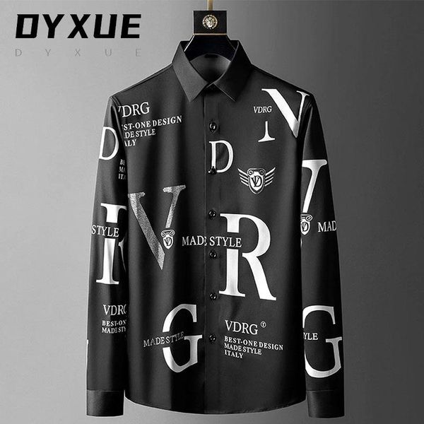 

men's casual shirts high-end 2021 rhinestone letter brand men long sleeve business shirt slim streetwear social nightclub chemise homm, White;black