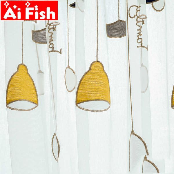 Asciugamano di alta qualità ricamato giallo lampadario tenda della finestra tulle per soggiorno coreano semplice velato bambini camera da letto MY124-5 210712