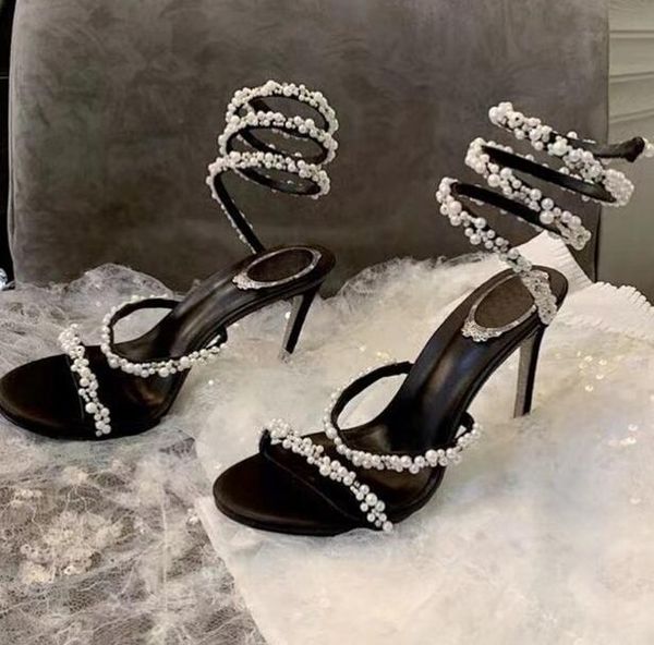 

dress shoes pearls ankle cross wrap thin/square heels sandals woman fashion bling crystal simple open toe party wedding drop, Black
