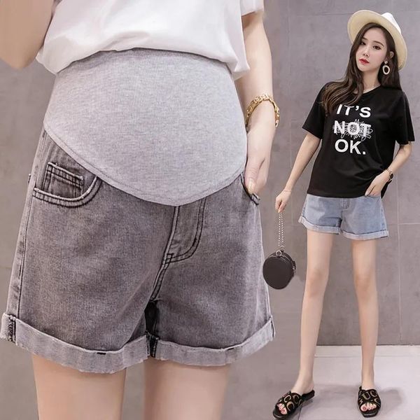 

maternity bottoms denim shorts women's loose fashion wear bottoming pants thin outer summer for pregnant, White