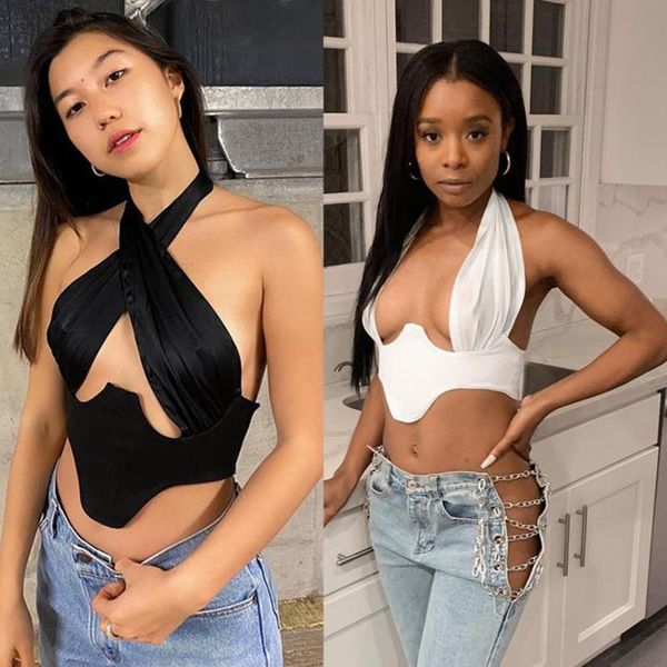 

women's tanks & camis women party 2021 summer fashion clothes sleeveless daily casual cross bandage neck wrapped chest club blusas, White