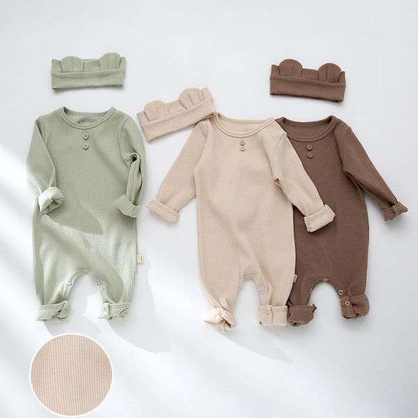 

jumpsuits 8952 born baby bodysuit boy's one-piece clothes autumn winter 2021 cotton long sleeves solid color girl's with hat, Blue