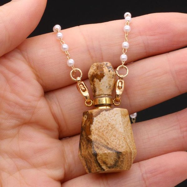 

pendant necklaces natural picture stone perfume bottle necklace double hole essential oil for women jewelry, Silver