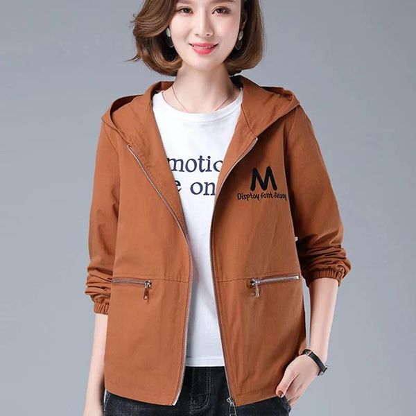

women's jackets 2021 autumn embroidery windbreaker women casual long sleeve mom coat loose hooded basic jacket plus size 5xl print outw, Black;brown