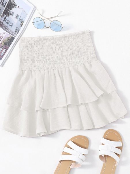 

smocked high-rise flounce mini skirt q6ej#, Black