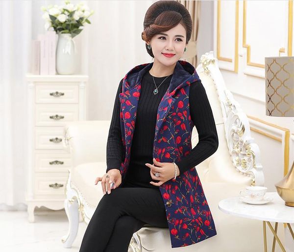 

women's vests vest plus velvet national wind jacket with cap, Black;white