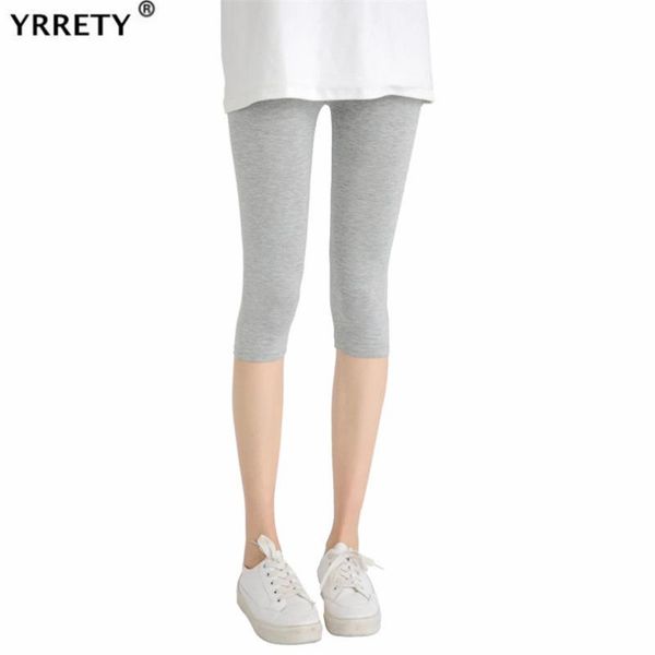

women's leggings yrrety summer mid-calf women stretch modal cotton high waist comfortable elastic skinny pants fitness knitted trousers, Black