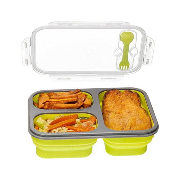 

dinnerware sets silicone collapsible portable lunch box large capacity bowl bento folding lunchbox eco-friendly