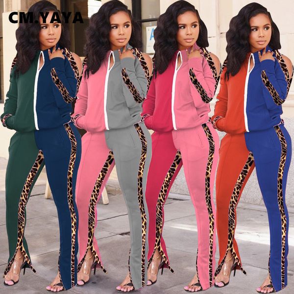

activewear leopard patchwork womens set cutout tra jaet slit flare pants set trasuit fitness two piece outfitsby air, White