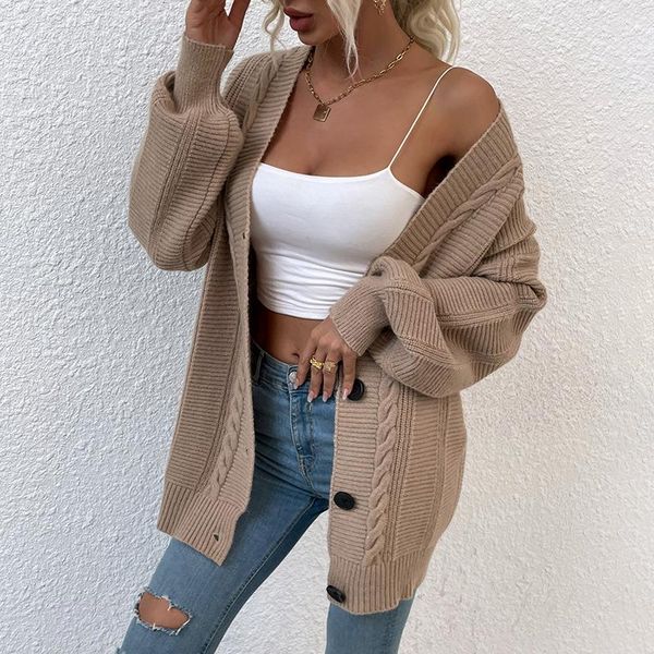 

women's knits & tees 2021 autumn and winter sweater cardigan v-neck solid color coat fashion casual loose, White