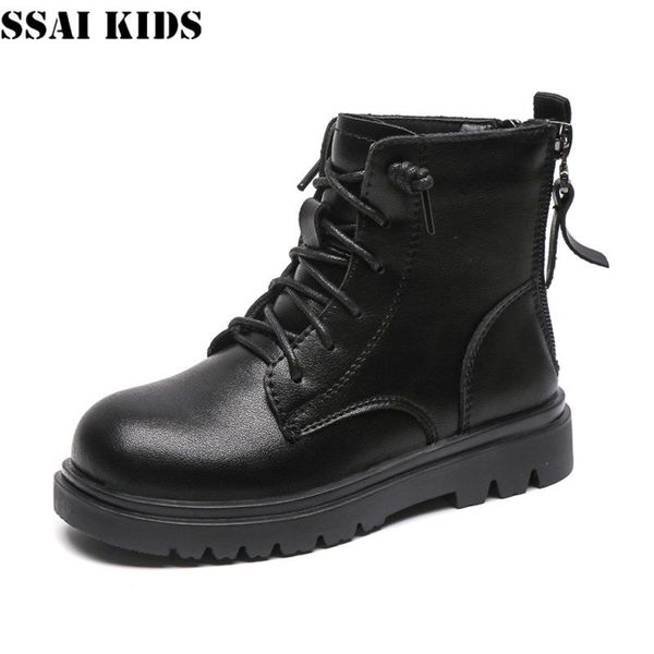 

ssai kids children' boots 2021 autumn winter new boys british style ankle boots girls leather plus velvet warm, Black;grey