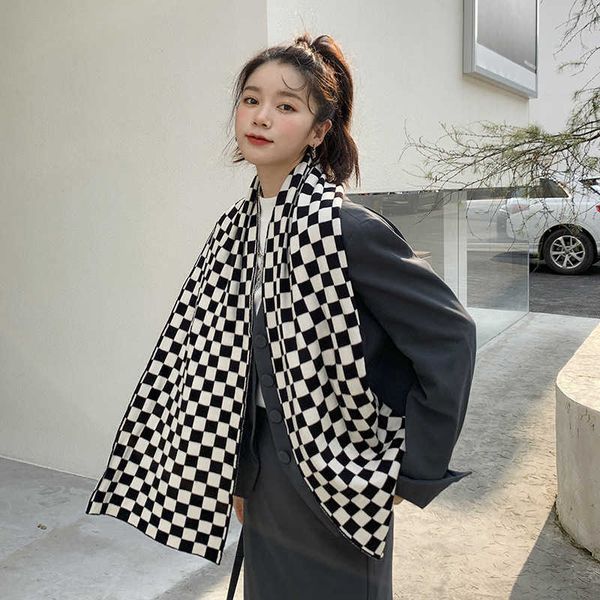 

scarves black white chsboard plaid ins scarf women's autumn and winter 2022 korean version versatile student warm bib men's fashio, Blue;gray