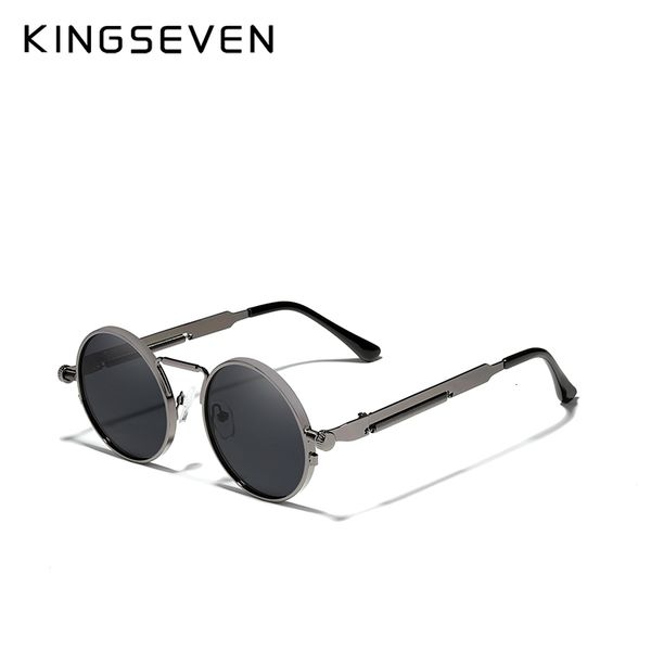 

luxury designer sunglasses kingseven gothic steampunk polarized men women brand designer vintage round metal frame sun glasses, White;black