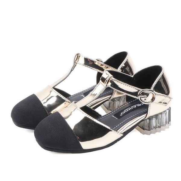 

spring and summer fashion small high heel half sandals shiny patent leather princess shoes girls color matching single shoe, Black;red