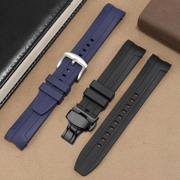 

watch bands soft rubber watchband 21mm black blue strap arc interface replacement belt for l3.742/644/781 series men's accessories, Black;brown