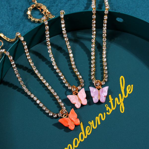 

2pcs/set fashion acrylic butterfly anklet for women gold color crystal chain anklet bracelet boho beach foot jewelry, Red;blue