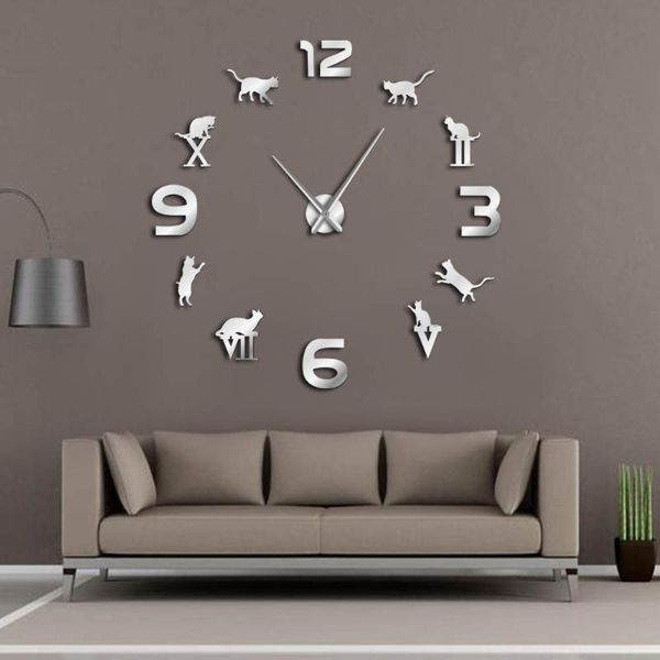 

wall clocks 1piece roman arabic numerals mixed diy large kitty cat clock modern design animal home decor watch time
