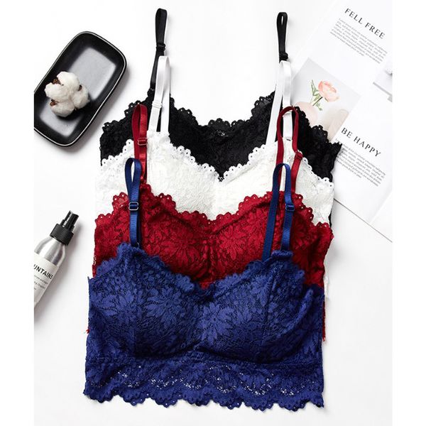 

lace bralette tube tank bandeau black/white/red/blue summer women bra girl underwear solid color camisole