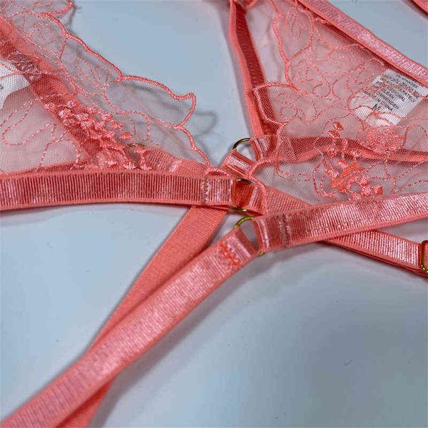 

nxy set aduloty' pink embroidered women' underwear underwire bra thin mesh see-through lingerie garter belt thong set 1128, Red;black