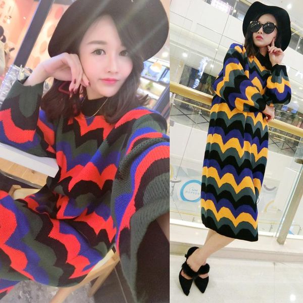 

women's sweaters spring wool knit sweater jumper corrugated dress fashion long paragraph temperament tide, White;black