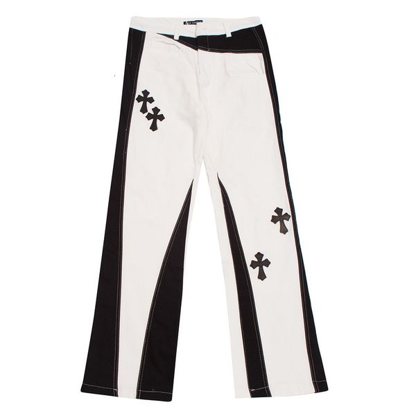 

casual pants high street vibe style geometric irregular cross embroidered, Black