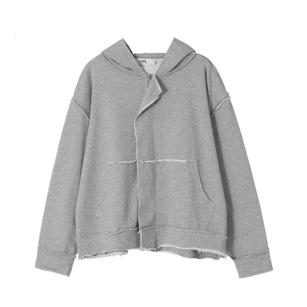 

sweatshirts solid color raw edge zipper cardigan hooded sweater mens fashion brand detachable sleeve splicing two-way vest jacket hoodie, Black